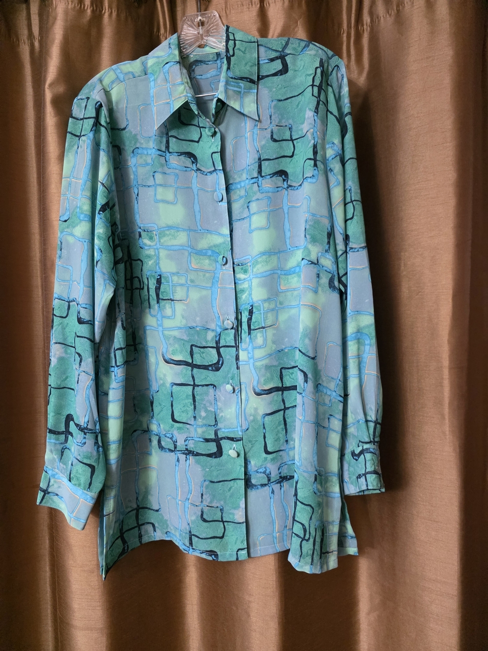 Women's Aqua Green Patterned Button-Up Shirt